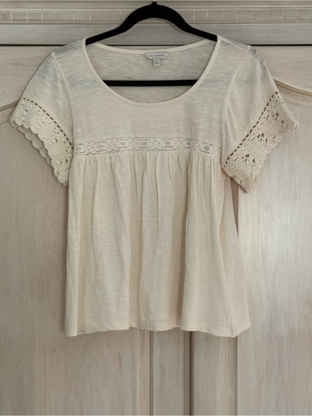 Lucky Crochet-Trim Scoop Neck Blouse - Cream